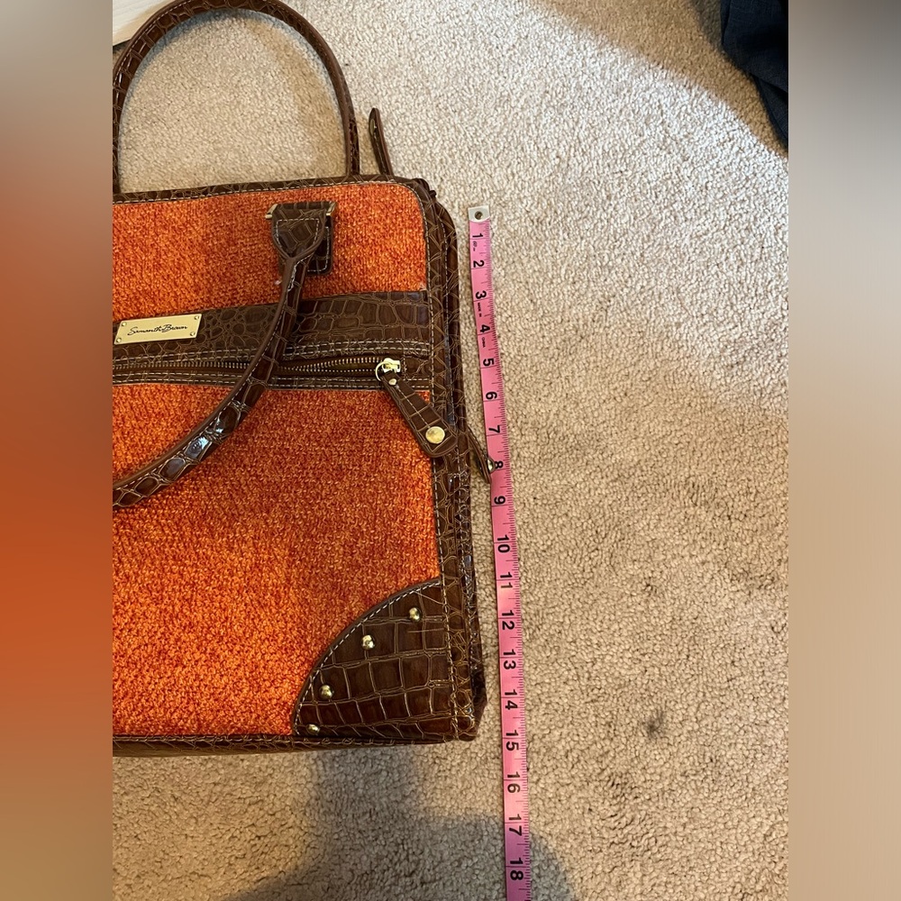 Samantha Brown Croco-Embossed Dowel Bag/Carry On - Orange W/ Brown Trim Pockets - Picture 10 of 14